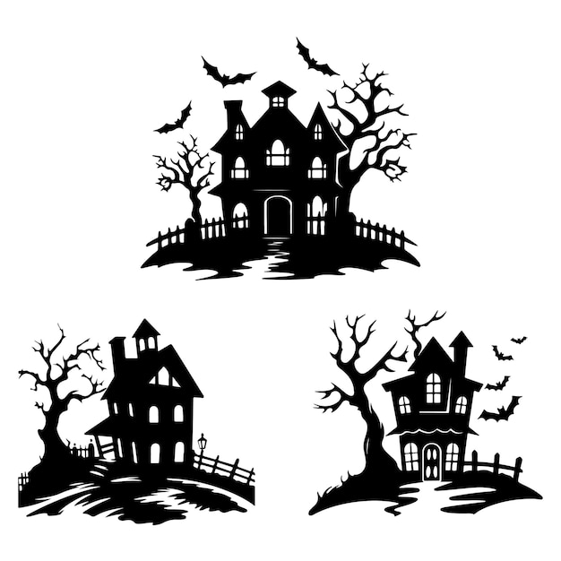 Maison Hantée Vector Halloween Collection Logo Nuit