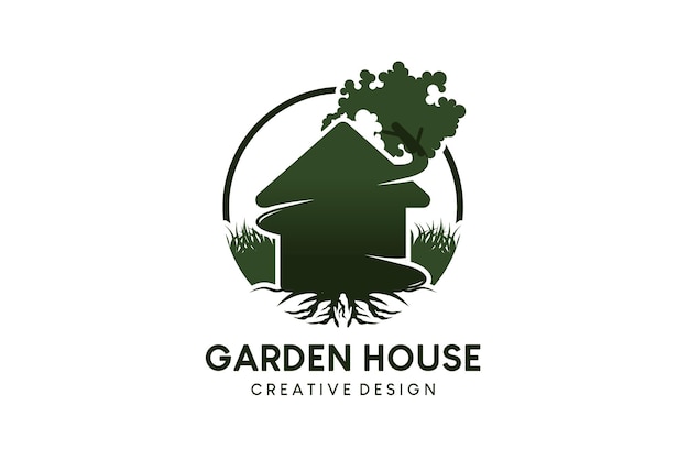 Vecteur maison icône logo design maison verte maison dans les arbres maison de jardin avec concept créatif
