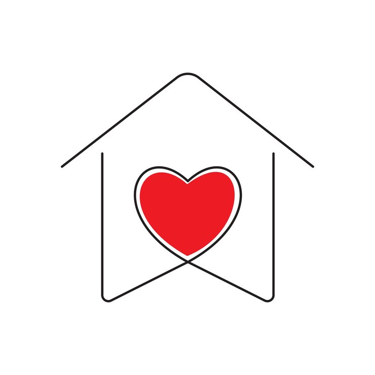 Vecteur maison avec illustration vectorielle en forme de cœur rouge isolée sur fond blanc symbole de la maison d'amour