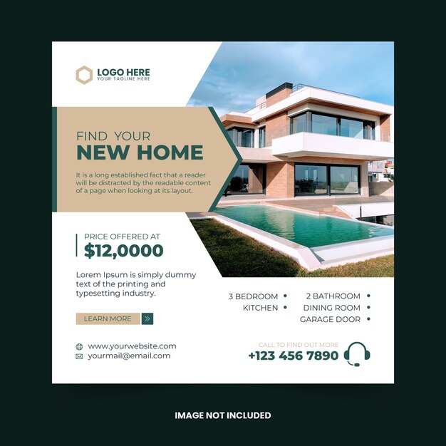 Maison immobilière à vendre publication sur les médias sociaux et conception de modèle de bannière carrée