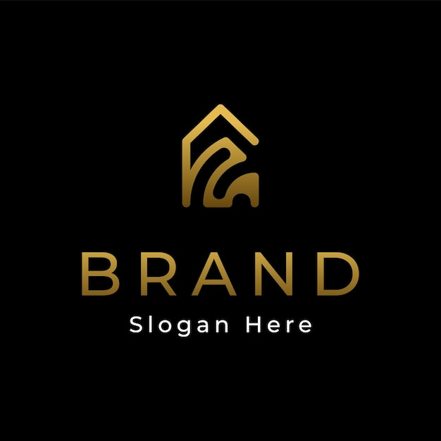 Maison de logo dégradé or de luxe avec icône monern de technologie et création de logo minimale pour l'entreprise