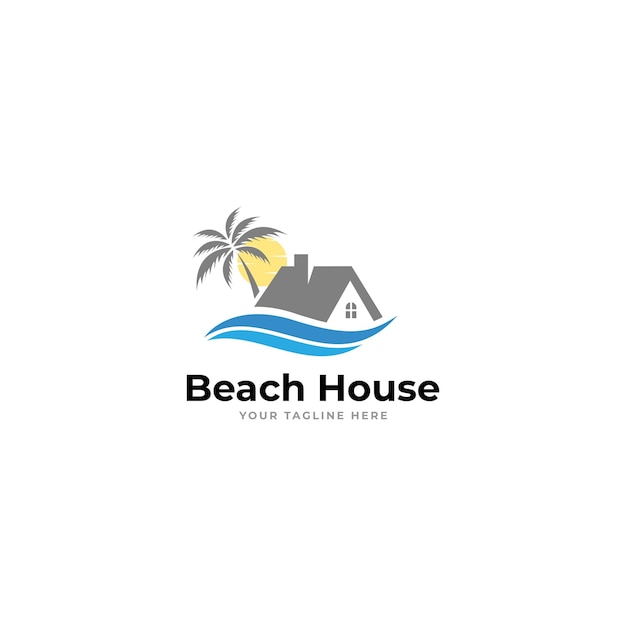 maison avec logo palmier vecteur plage tropicale maison ou hôtel icône illustration de conception