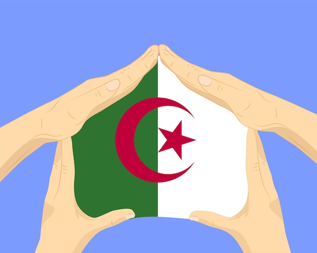 Vecteur maison à la main avec drapeau d'algérie idée résidentielle ou d'investissement concept de logement et de maison