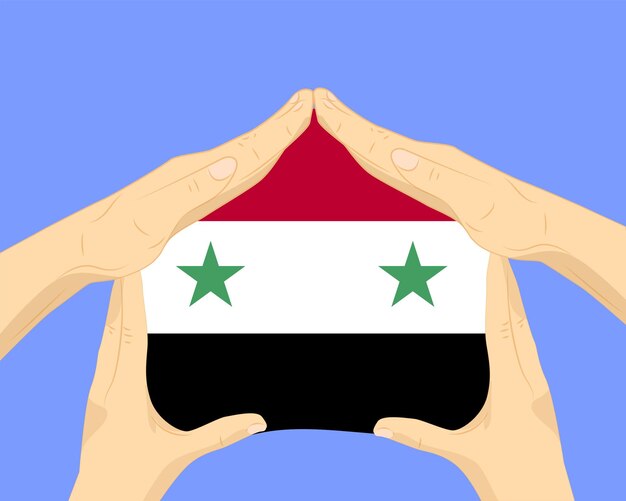 Vecteur maison à la main avec drapeau syrien idée résidentielle ou d'investissement concept de logement et de maison