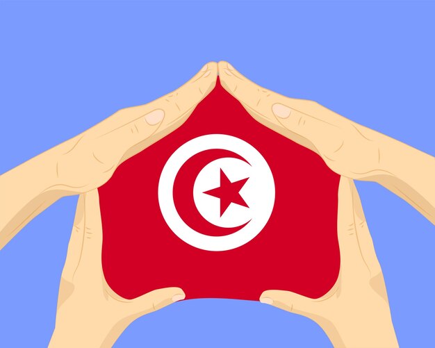 Vecteur la maison à la main avec le drapeau tunisien idée résidentielle ou d'investissement concept de logement et de maison