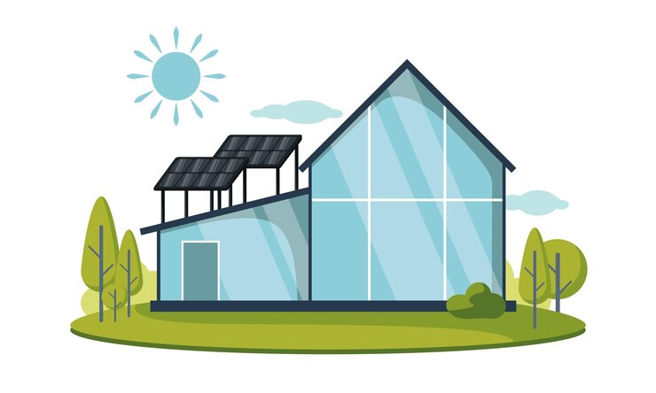 Vecteur maison moderne avec panneau d'énergie solaire illustration vectorielle