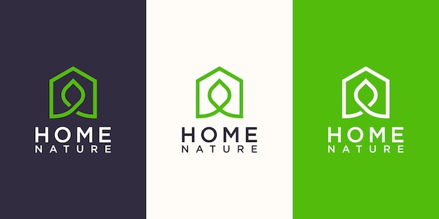 Maison nature, maison combinée avec feuille. Modèle de conception de logo