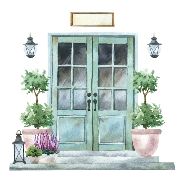 Maison porche aquarelle 3