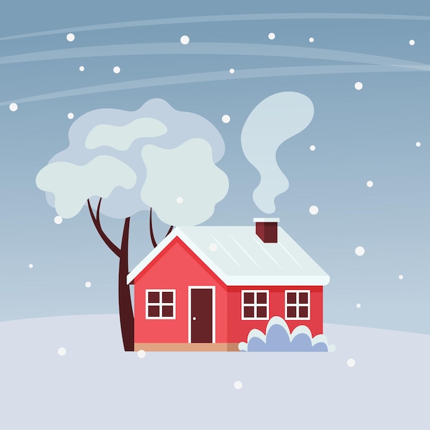 Maison Rurale Sur Le Fond D'un Paysage D'hiver. Télévision Illustration Vectorielle