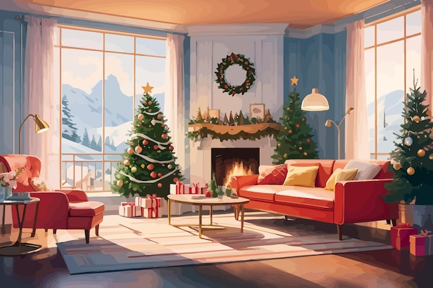 Maison Salon Décoration Illustration De Noël