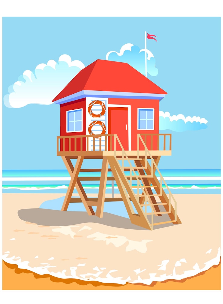 Vecteur maison de sauveteur sur la plage d'été