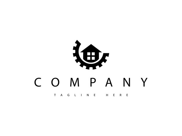 maison avec une silhouette d'engrenage conception du logo réparation à domicile ou service à domicile conception du logo