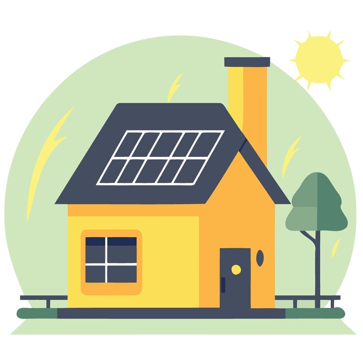 Vecteur maison simple à énergie solaire