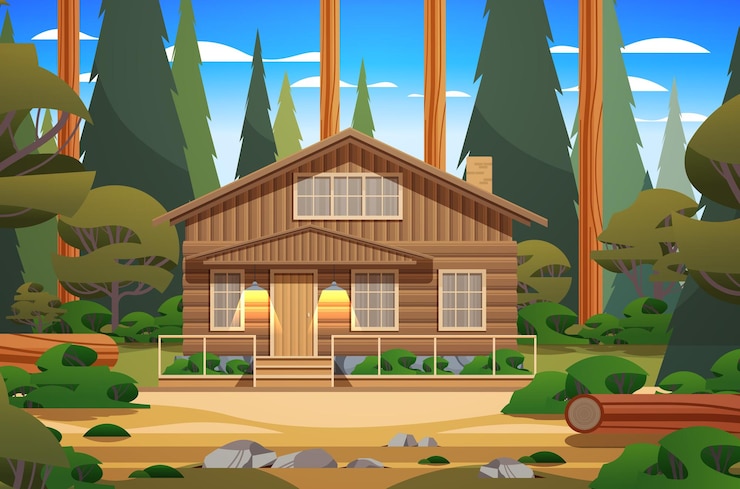 Maison de vacances en bois dans un chalet forestier parmi les arbres concept immobilier de banlieue horizontal