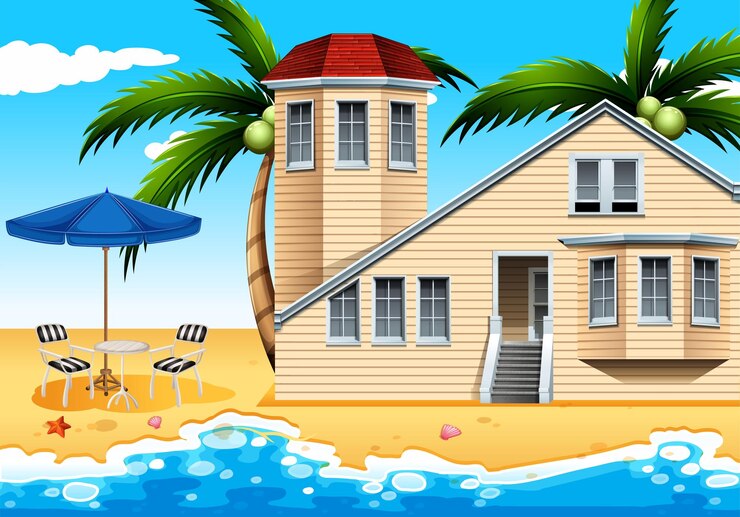Vecteur une maison de vacances à la plage