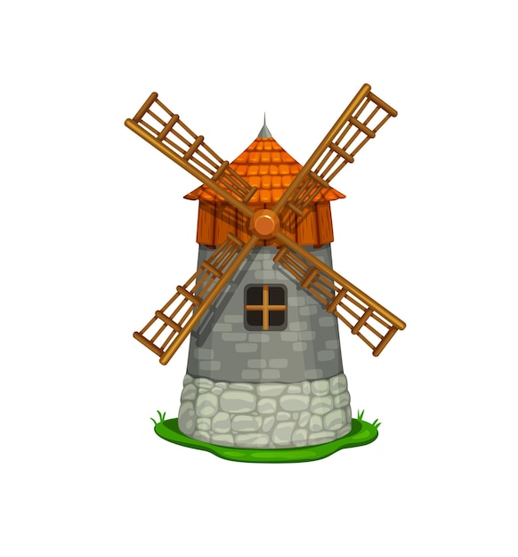 Vecteur maison de vecteur de construction de moulin à vent de conte de fées de dessin animé