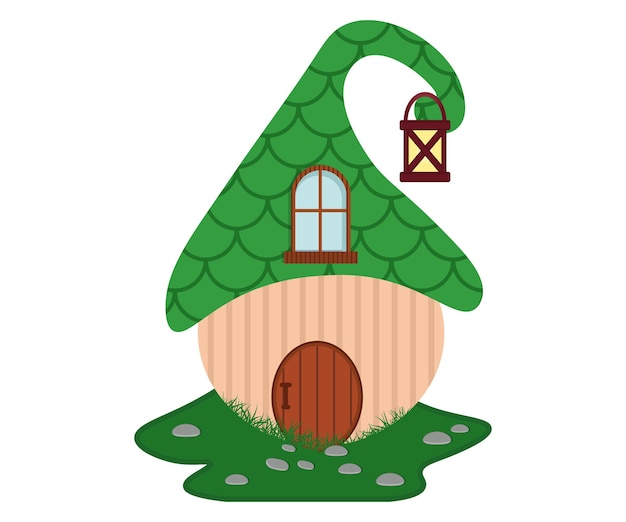 Vecteur maison verte de gnome avec un toit vert et une lanterne