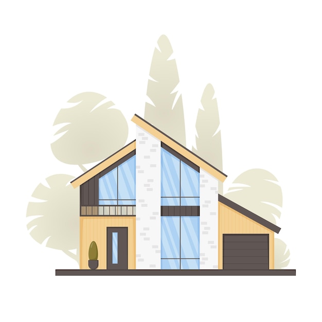 Vecteur maison de ville moderne de style minimaliste avec fenêtres panoramiques concept immobilier