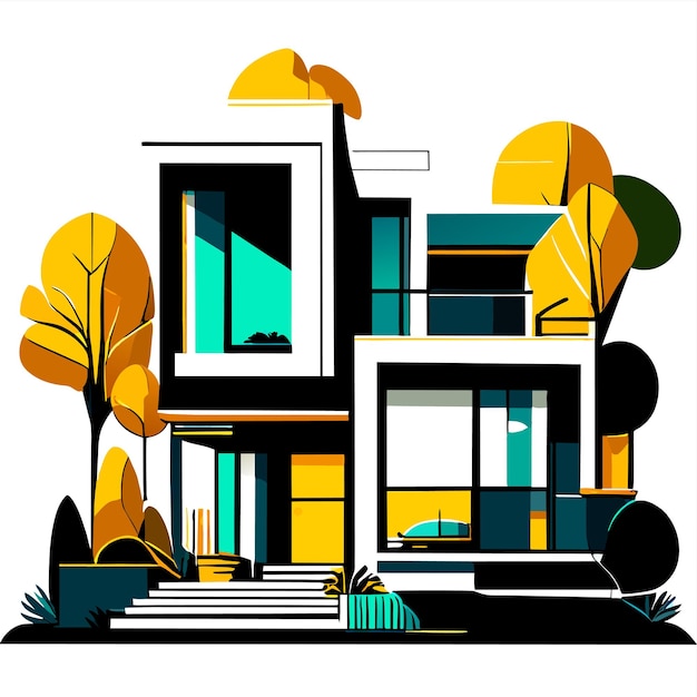 Vecteur des maisons et des bâtiments modernes avec une illustration vectorielle de la route