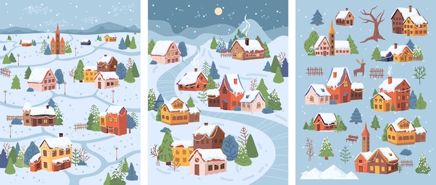 Maisons De Campagne De Paysage De Noël D'hiver