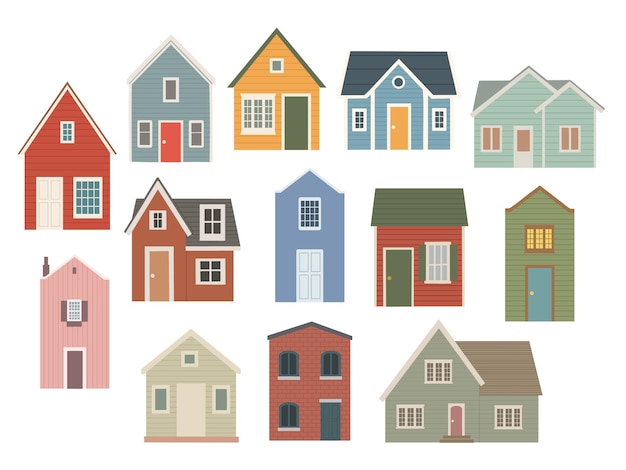 Maisons européennes Ville avec maisons peintes Illustration vectorielle sur fond blanc