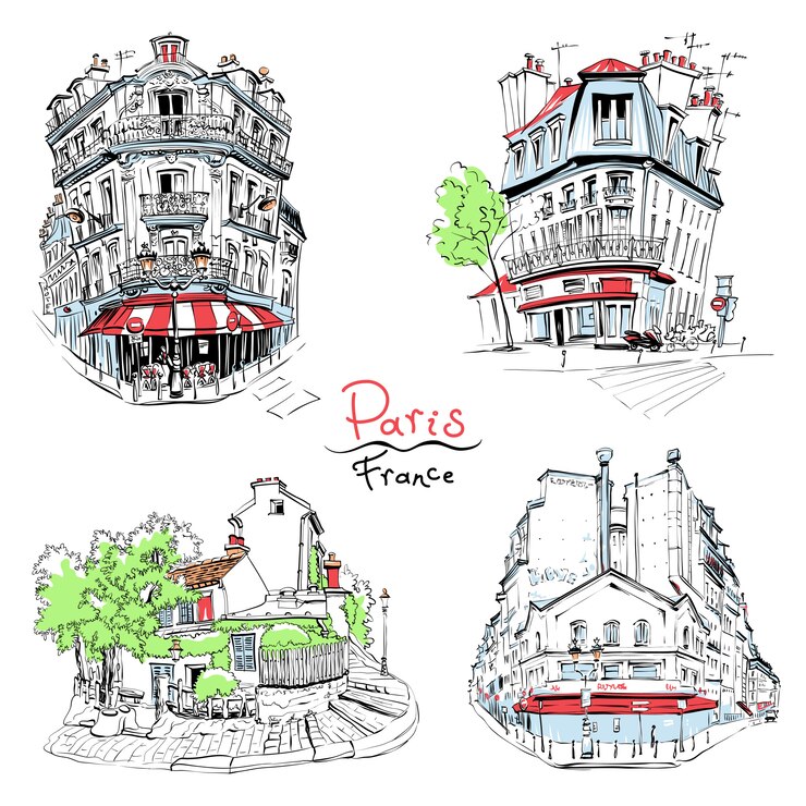 Vecteur maisons parisiennes typiques, france