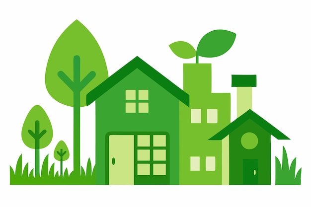 Des maisons vertes, des maisons et des jardins respectueux de l'environnement Illustration vectorielle