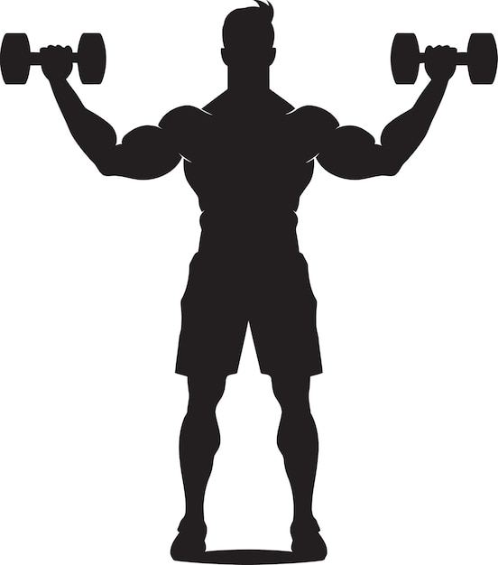 Vecteur maîtrise musculaire logo d'entraînement noir domination des haltères homme avec l'icône des haltères