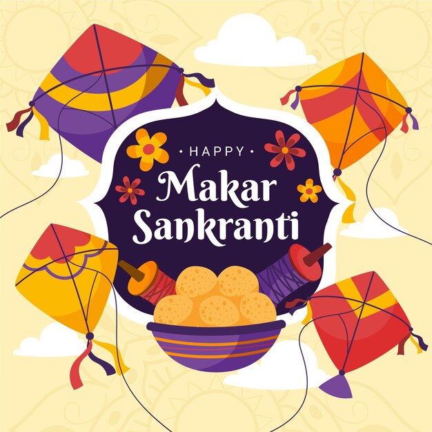 Vecteur makar sankranti dessiné à la main