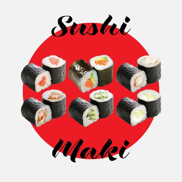 Vecteur makis set cuisine japonaise