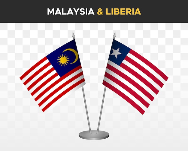 Malaisie Vs Libéria Maquette De Drapeaux De Bureau Isolé Sur Blanc 3d Drapeaux De Table D'illustration Vectorielle