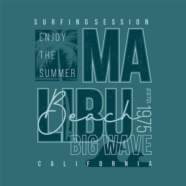 Malibu Beach Californie Surf Rider Vecteur T Shirt Impression Typographie Graphique