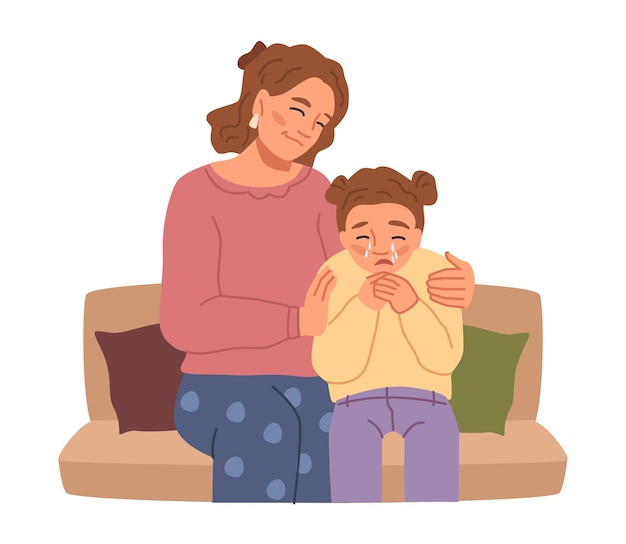 Maman câline et calme sa fille qui pleure