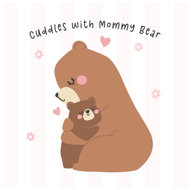 Vecteur la maman de l'ours et le bébé se serrent dans les bras pour la fête des mères illustration de carte de vœux chaleureuse