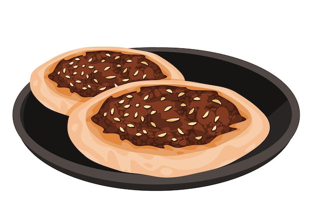 Manakish Manaqish Pizza De Pain Traditionnel Cuite à Partir De La Cuisine Arabe Du Moyen-orient Dessin D'illustration De Dessin Animé