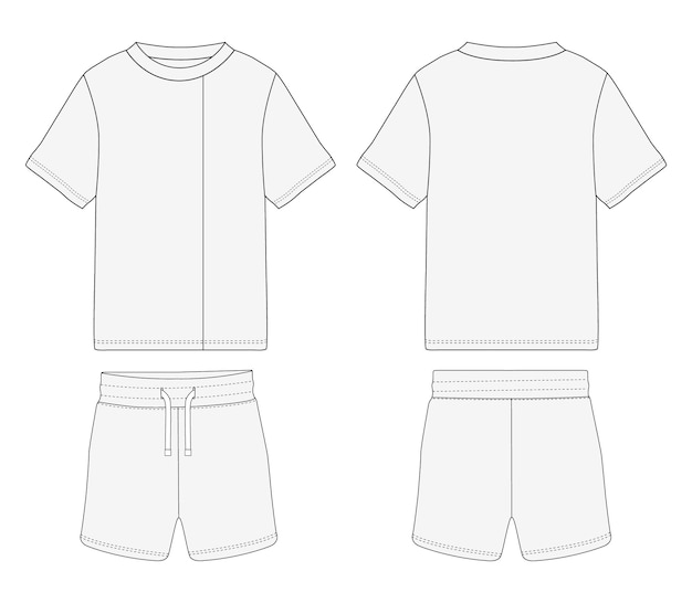 Manches courtes dessin de bébé de T-shirt pour enfants Shorts Tops Technique de la mode dessin plat devant et derrière v