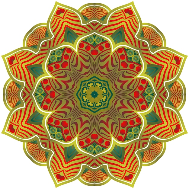 Mandala abstrait avec de belles rayures dorées texturées vertes et rouges