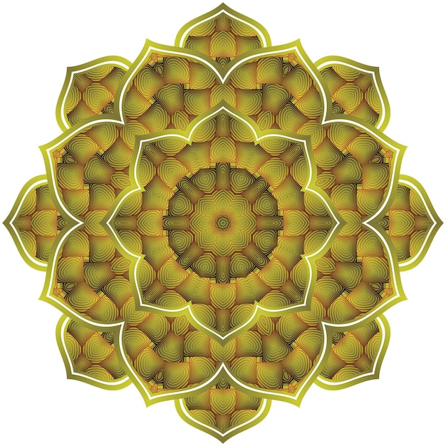 Mandala abstrait couleur verte texturée avec une combinaison de lignes d'or jaune