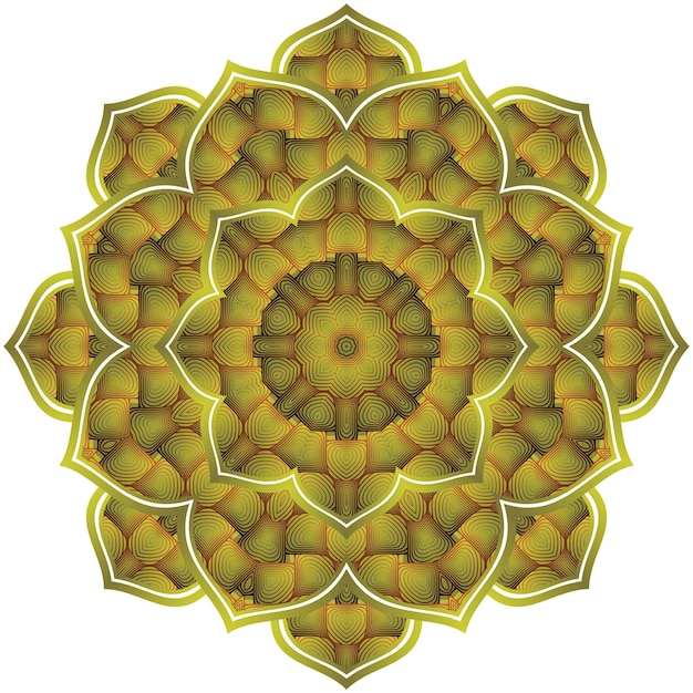 Mandala abstrait couleur verte texturée avec une combinaison de lignes d'or jaune