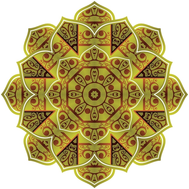 Mandala abstrait couleur verte texturée avec une combinaison de lignes d'or jaune