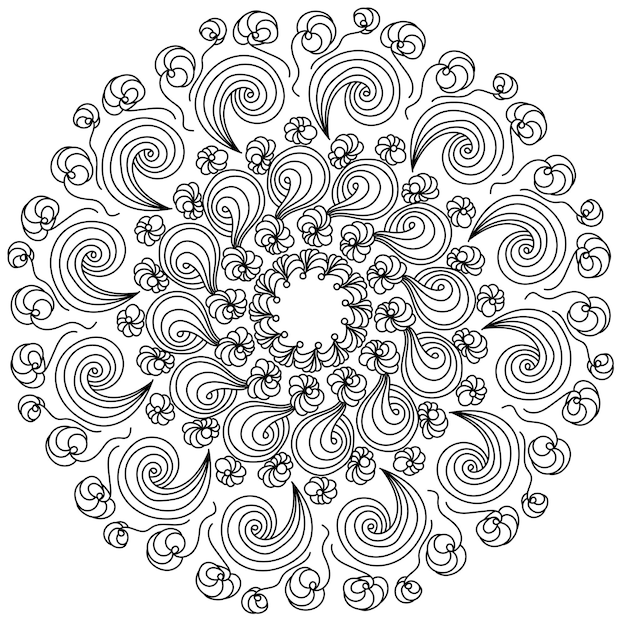 Mandala Antistress Avec Des éléments Abstraits Floraux Coloriage Zen Avec Des Boucles Et Des Griffonnages