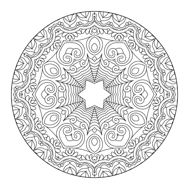 Mandala De Contour Pour Livre De Coloriage, Modèle De Thérapie Anti-stress, Ornement Rond Décoratif