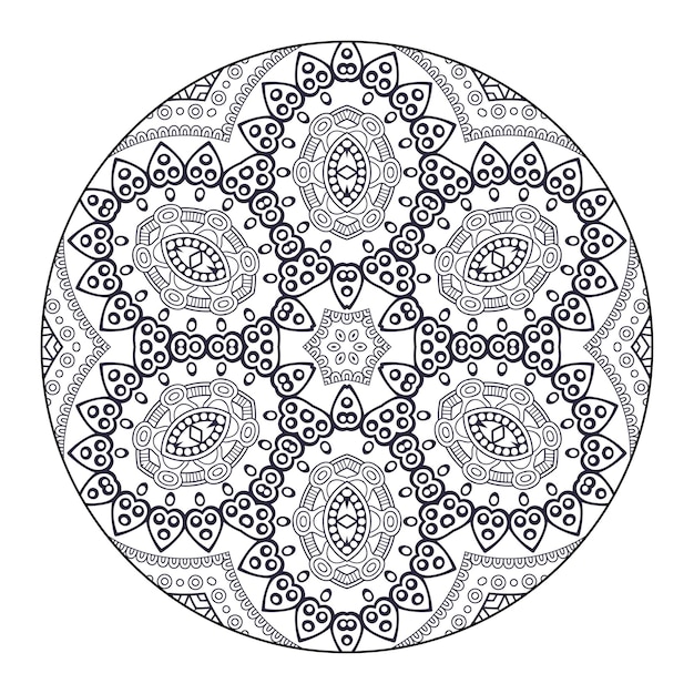 Mandala De Contour Pour Livre De Coloriage, Modèle De Thérapie Anti-stress, Ornement Rond Décoratif