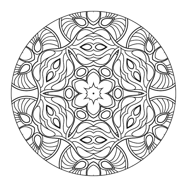 Mandala De Contour Pour Livre De Coloriage, Modèle De Thérapie Anti-stress, Ornement Rond Décoratif