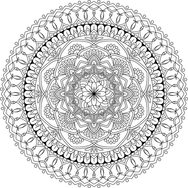 Mandala dessiné à la main incolore. Page de livre de coloriage.