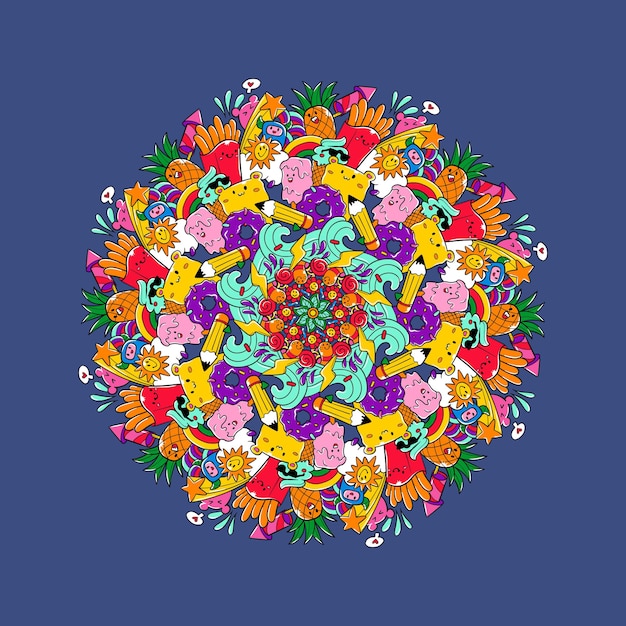 Mandala Doodle coloré dessiné à la main