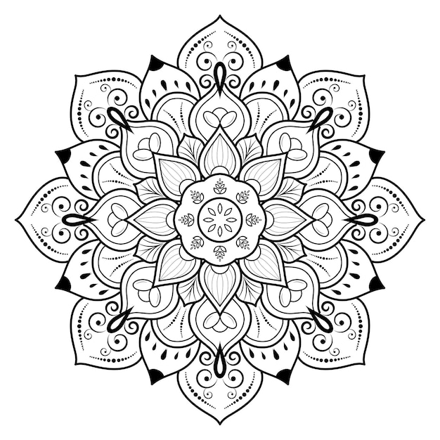 Mandala Fleur Circulaire Avec Style Floral Vintage, Motif Oriental De Mandala Vectoriel, élément Décoratif Dessiné à La Main. Design Unique Avec Fleur De Pétale. Concept De Détente Et D'utilisation De La Méditation Pour Le Livre De Logo De Page