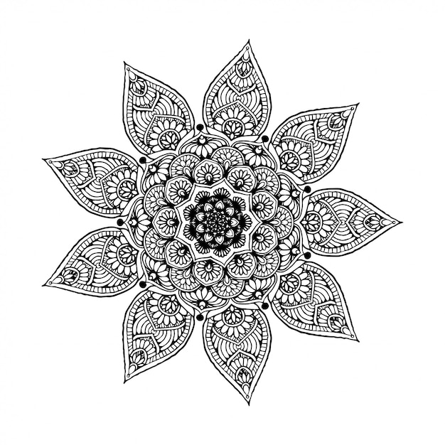 Mandala Fleur Rond Pour Tatouage, Henné, Livre De Coloriage, Décoratif.