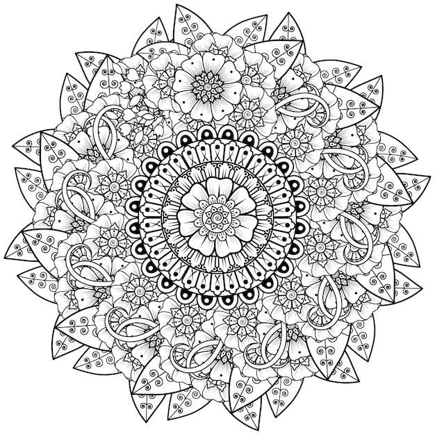 Mandala Avec Des Fleurs De Mehndi. Ornement Décoratif De Style Ethnique. Coloriage.