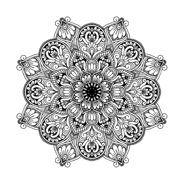 Vecteur mandala de fleurs rondes pour tatouage, henné ou coloriage